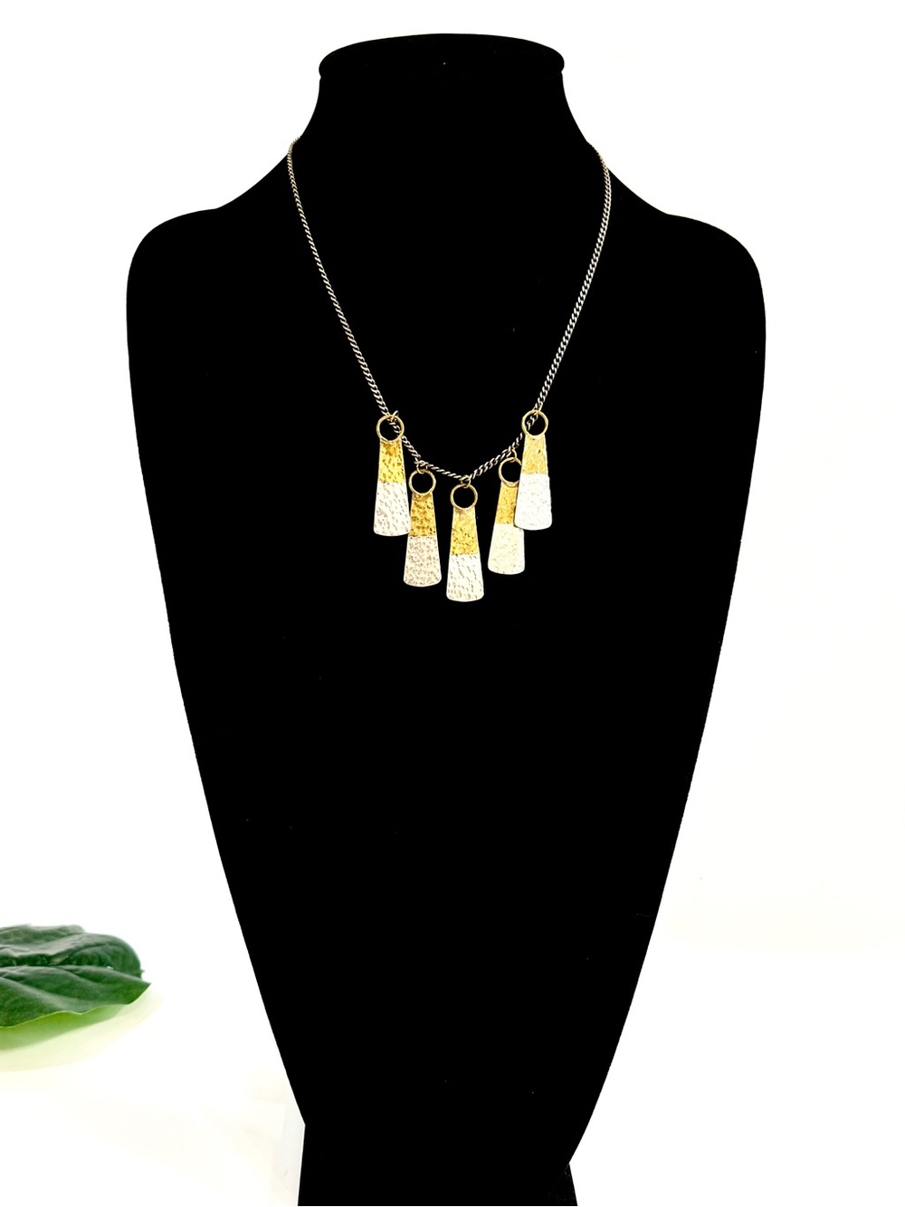 Lena Bernard Two Tone Hammered Fringe Statement Necklace NWT Gold Silver